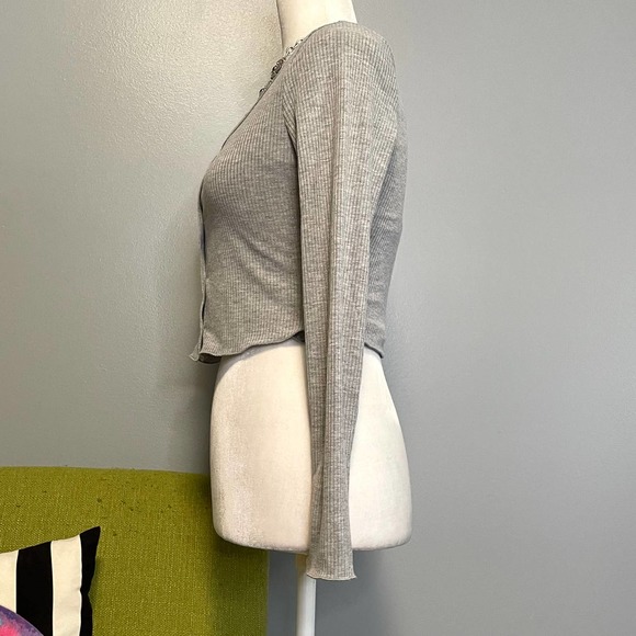 BP Grey Ribbed Crop Top Twin Set Tank & Long Sleeve Button Up NEW XS - Picture 3 of 6